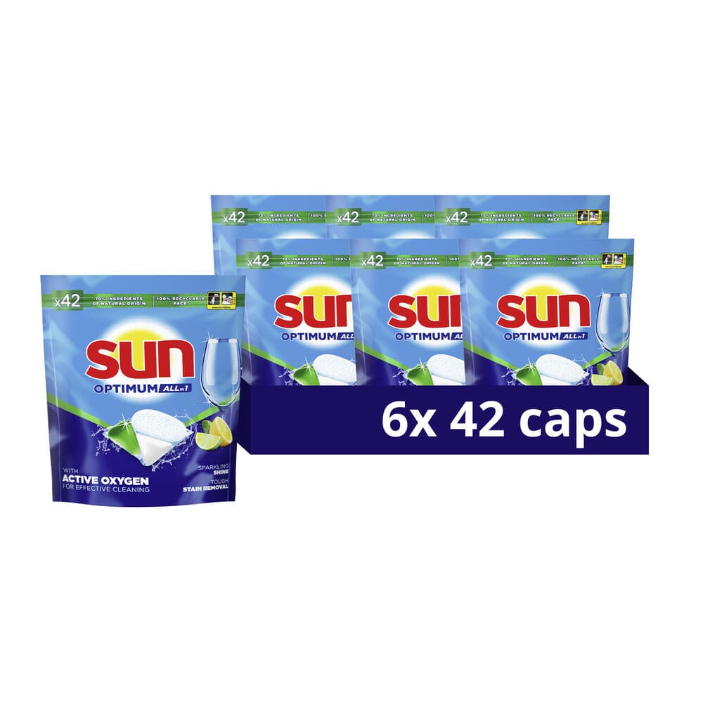 6x Sun Vaatwascapsules Optimum All-in-1 Citroen 42 stuks