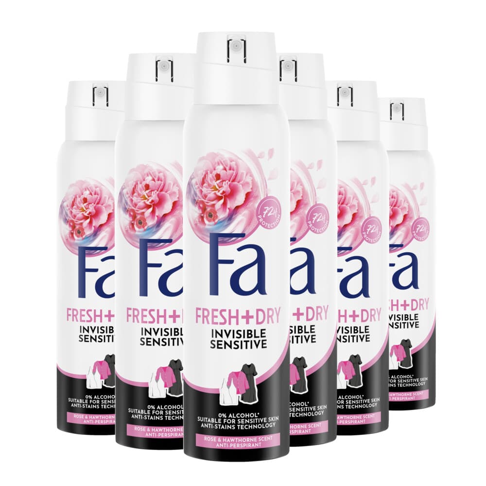 6x Fa Deodorant Spray Invisible Sensitive 150 ml