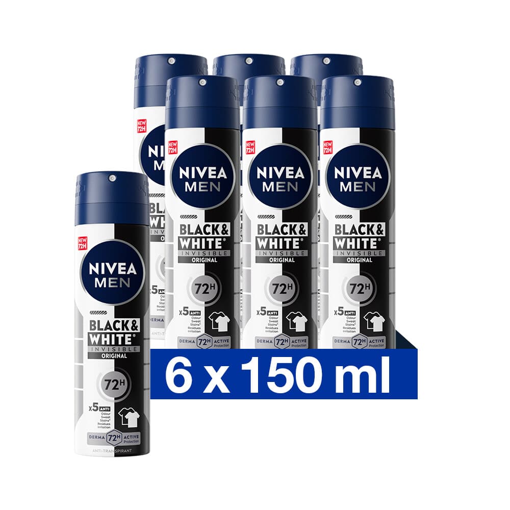 6x NIVEA Men Deodorant Spray Invisible for Black&White 150 ml