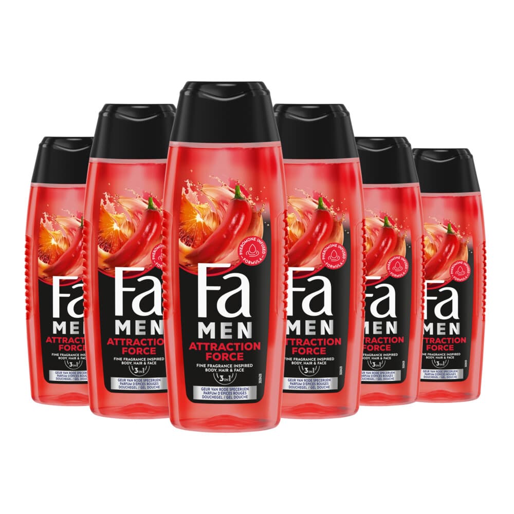 6x Fa Men Douchegel en Shampoo Attraction Force 250 ml