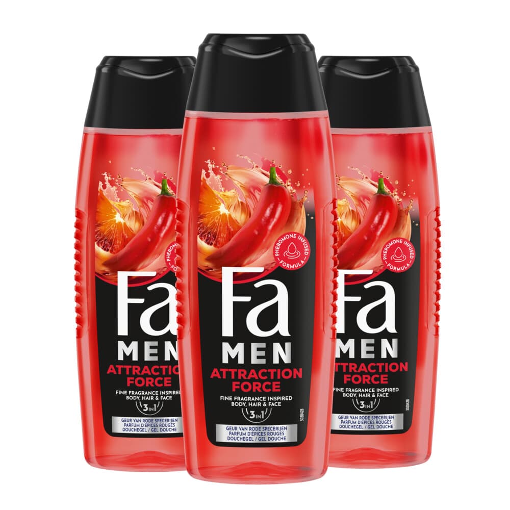 3x Fa Men Douchegel en Shampoo Attraction Force 250 ml