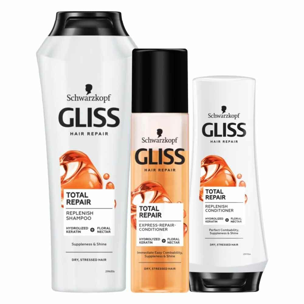 Gliss Total Repair - Shampoo, Conditioner&Anti-klit Spray - Pakket