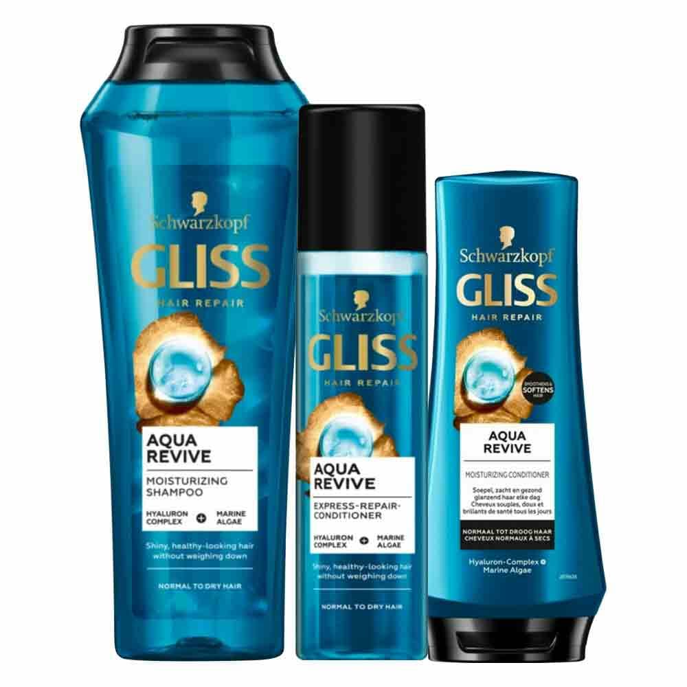 Gliss Aqua Revive - Shampoo, Conditioner&Anti-klit Spray - Pakket