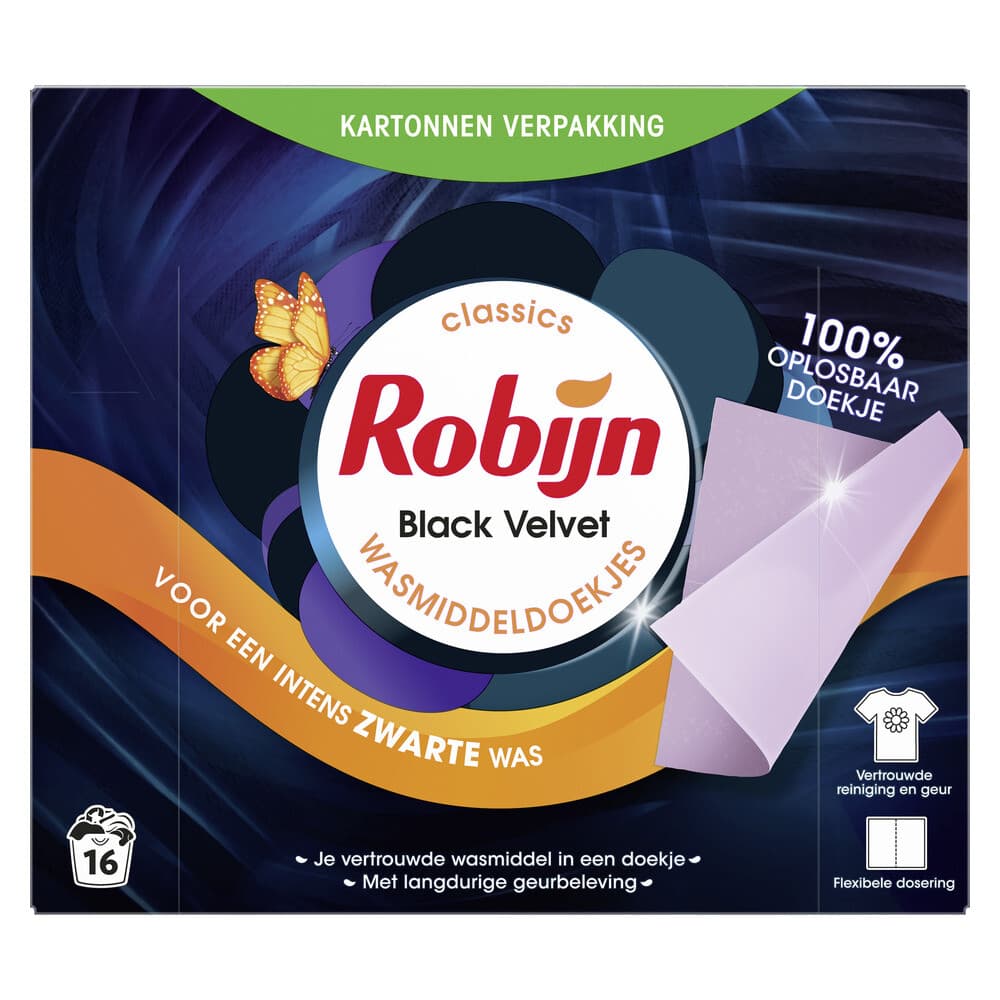 2+1 gratis: Robijn Wasmiddeldoekjes Black Velvet 16 stuks