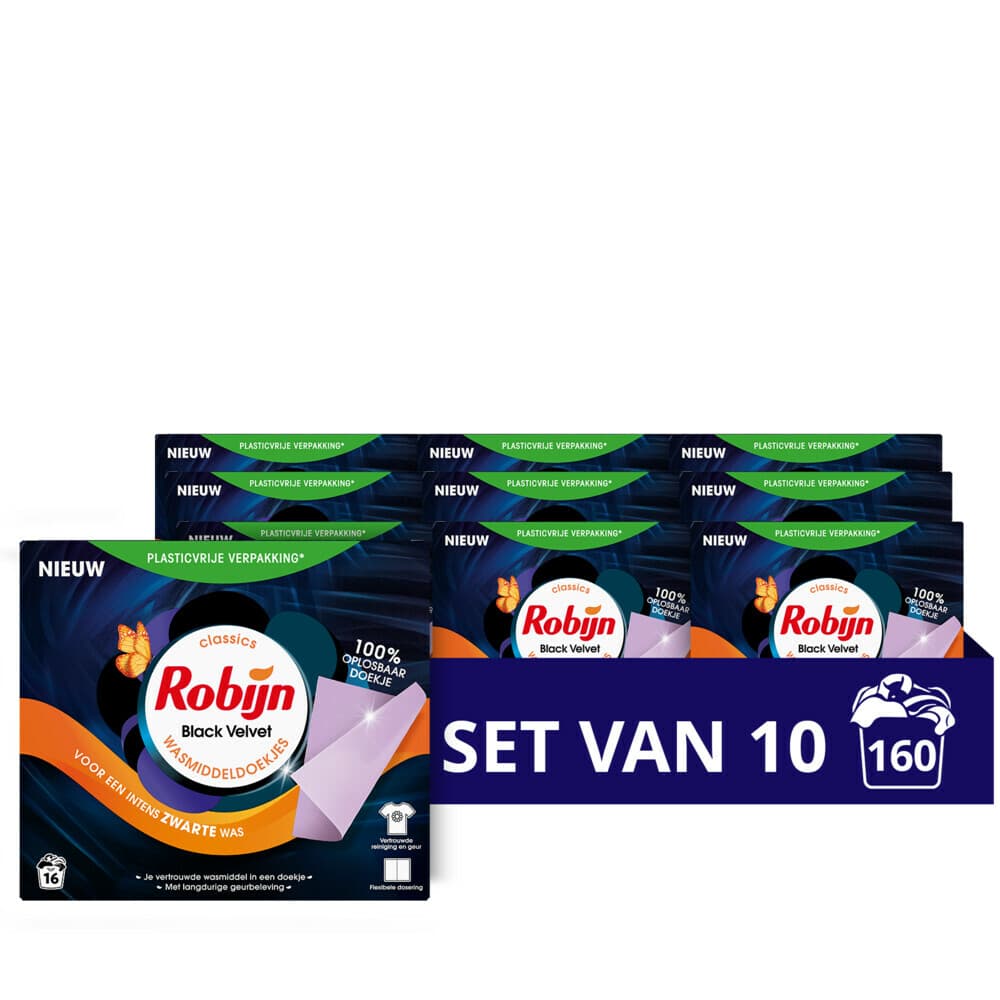 10x Robijn Wasmiddeldoekjes Black Velvet 16 stuks