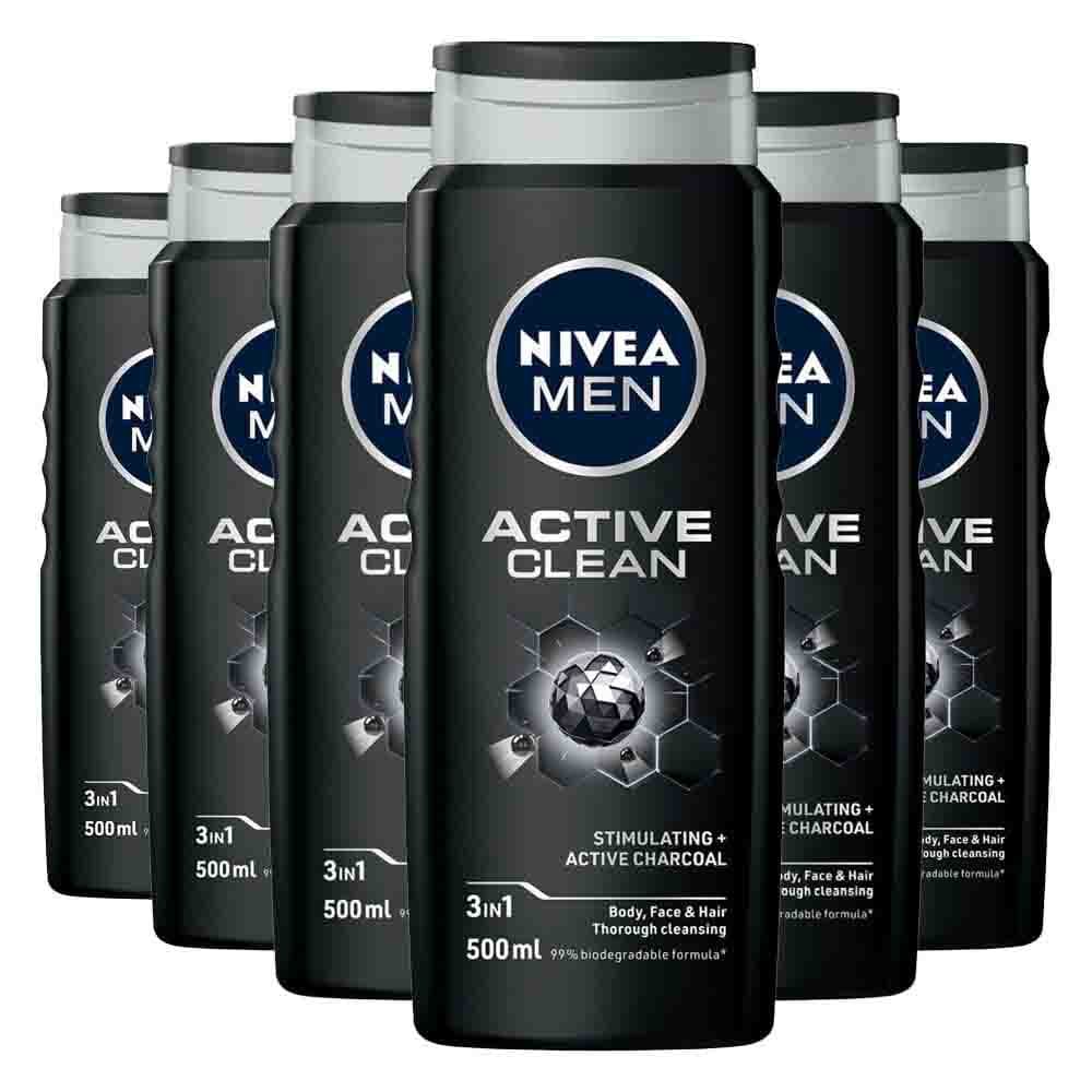 6x NIVEA Men Douchegel Active Clean 500 ml