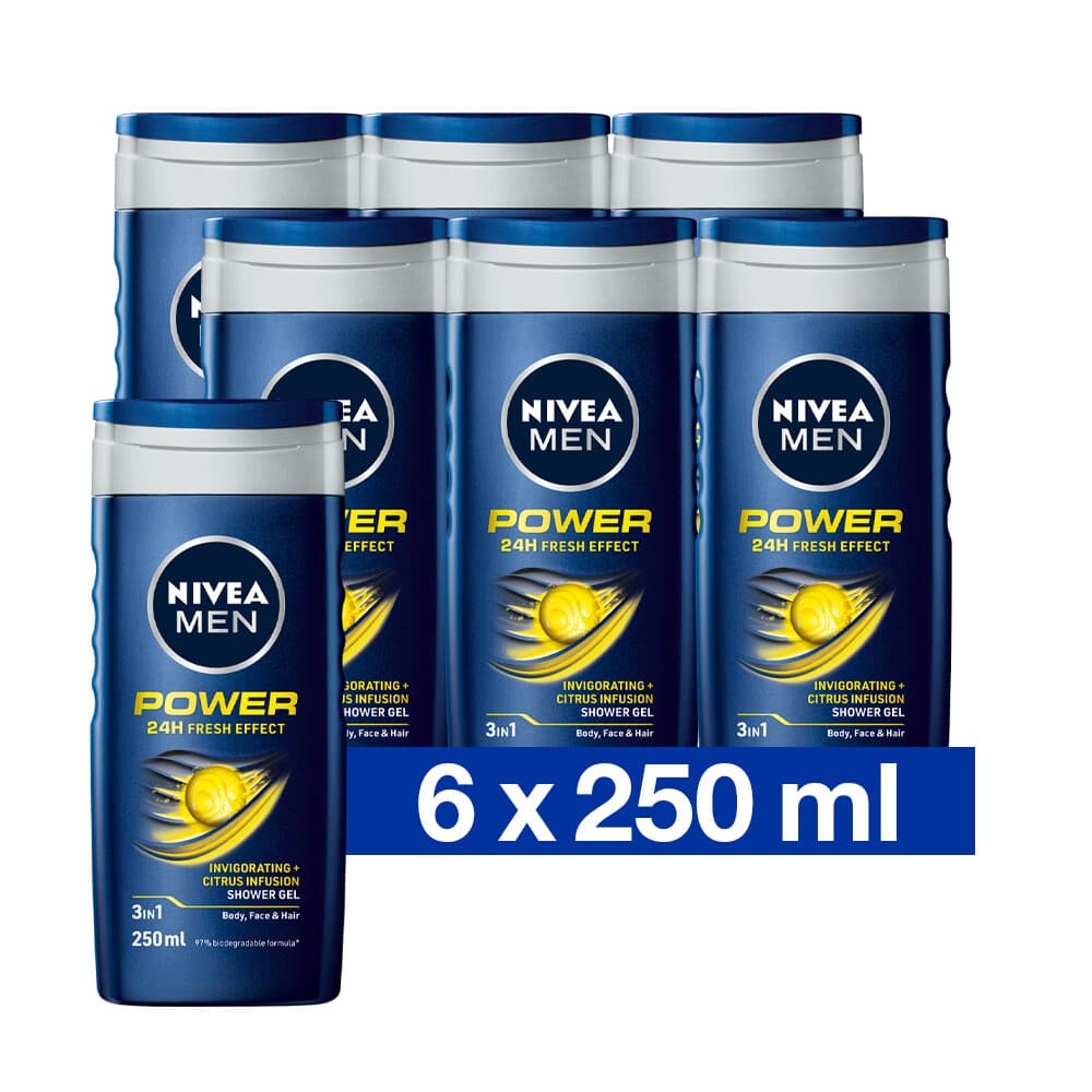 6x NIVEA Men Douchegel Power Refresh 250 ml