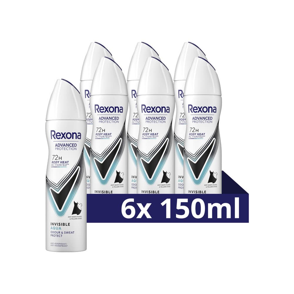 6x Rexona Deodorant Spray Advanced Protection Invisible Aqua 150 ml