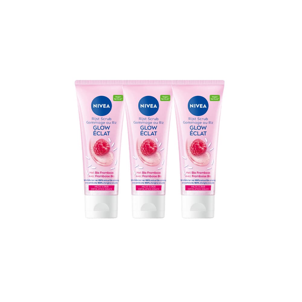 3x NIVEA Rijstscrub Mild met Bio Framboos 75 ml