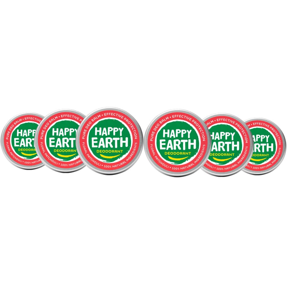 6x Happy Earth 100% Natuurlijke Deodorant Balm Floral Patchouli 45 gr