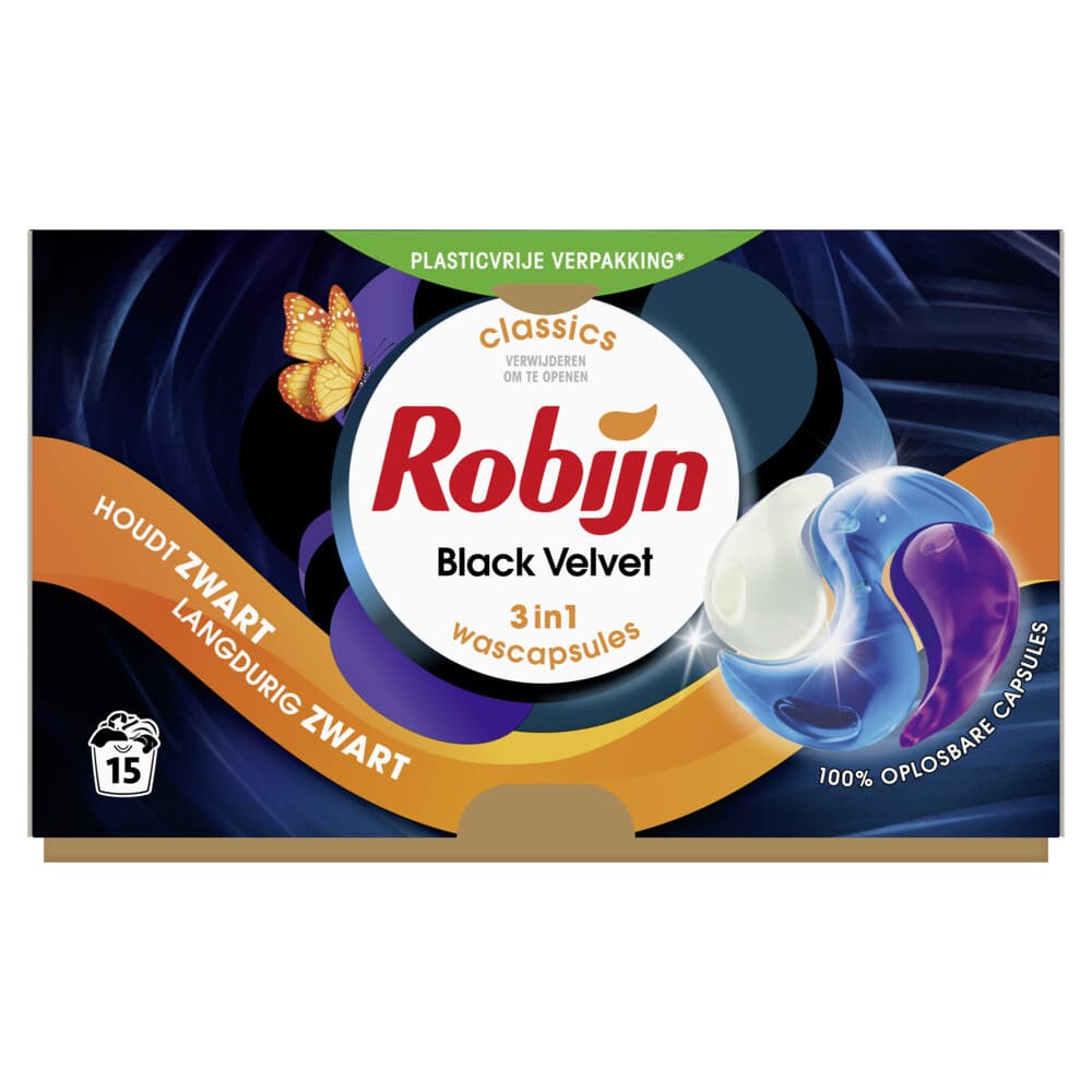 2+1 gratis: Robijn Wascapsules 3-in1 Black Velvet 15 stuks