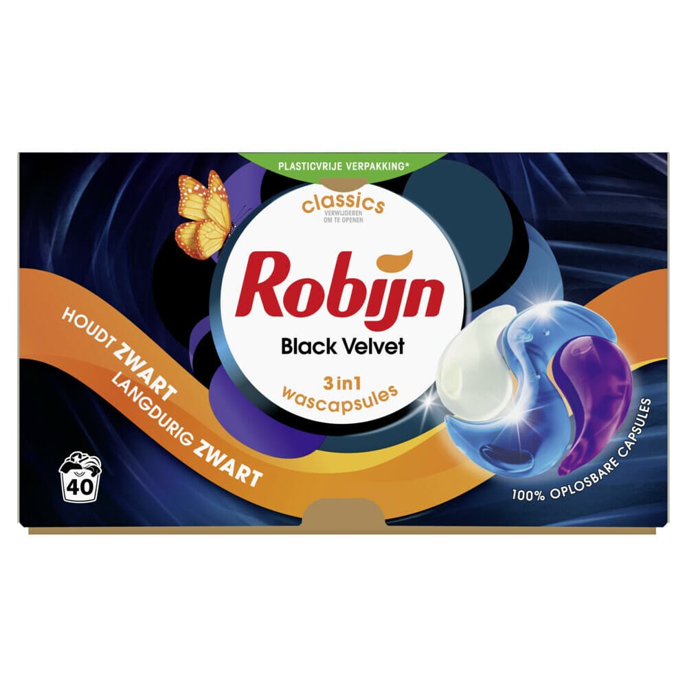 2+1 gratis: Robijn Wascapsules 3-in1 Black Velvet 40 stuks