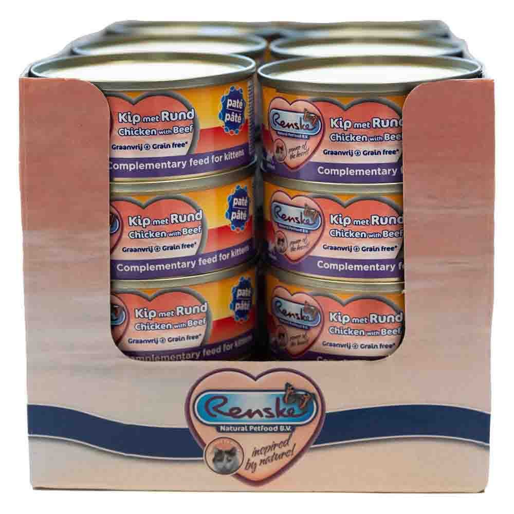 24x Renske Vers Paté Kitten Kattenvoer Nat Kip Met Rund 70 gr