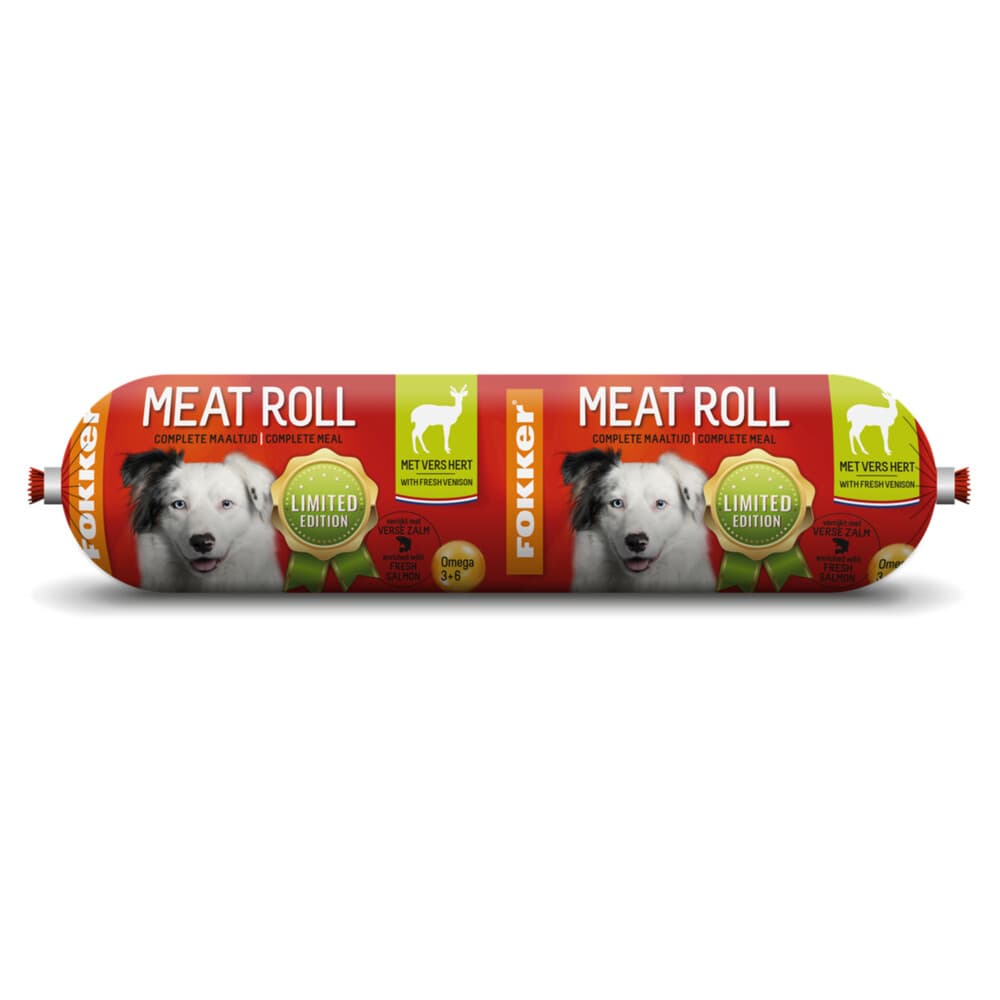 10x Fokker Meat Roll Hondenvoer Nat Hert - Zalm 800 gr