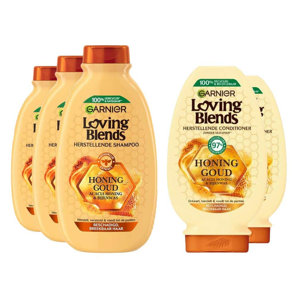 Garnier Loving Blends Honing Goud - Shampoo 3x 300 ml&Conditioner 2x 250 ml– Pakket