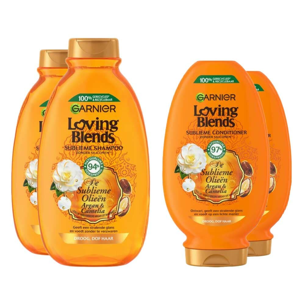 Garnier Loving Blends Argan en Cameliaolie Shampoo - 2x 300 ml&Conditioner 2x 250 ml - Pakket