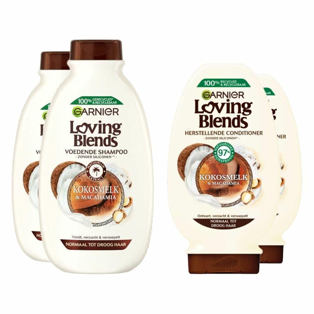 Garnier Loving Blends Kokosmelk en Macadamia Shampoo - 2x 300 ml&Conditioner 2x 250 ml - Pakket