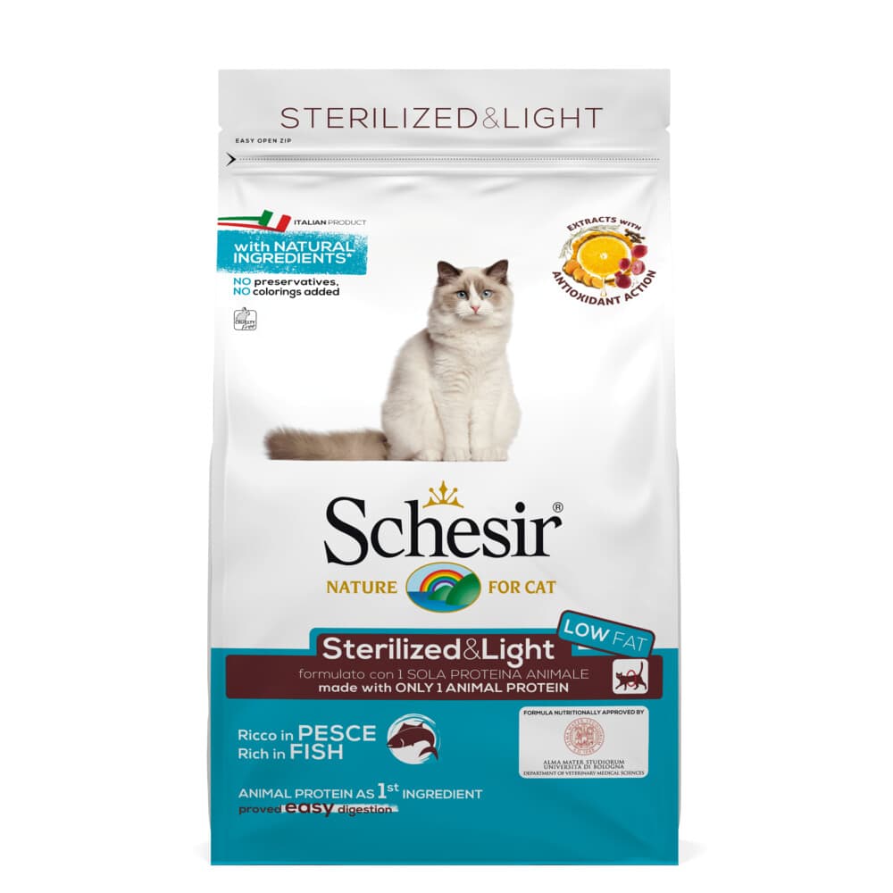 8x Schesir Kat Dry Sterilized Vis 400 gr