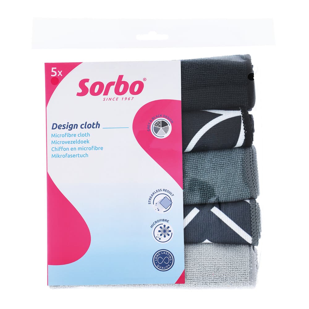Sorbo Microvezeldoeken Grey&Black 40 x 40 cm 5 stuks