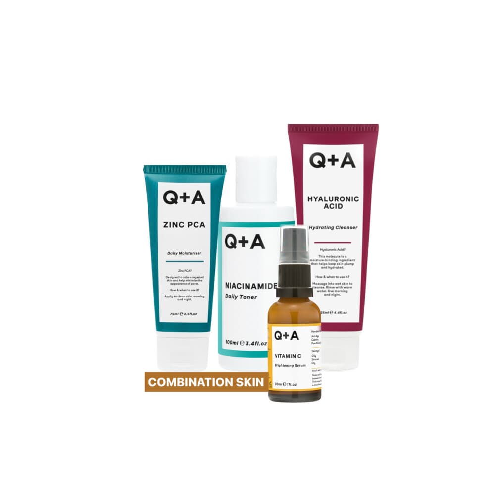 Q+A Combination Skin - Reinigingsgel 1x 125 ml&Toner 1x 100 ml&Gezichtsserum 1x 30 ml&Moisturiser 1x 75 ml - Pakket