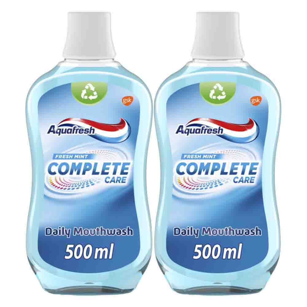 2x Aquafresh Mondwater Complete Care Fresh Mint 500 ml
