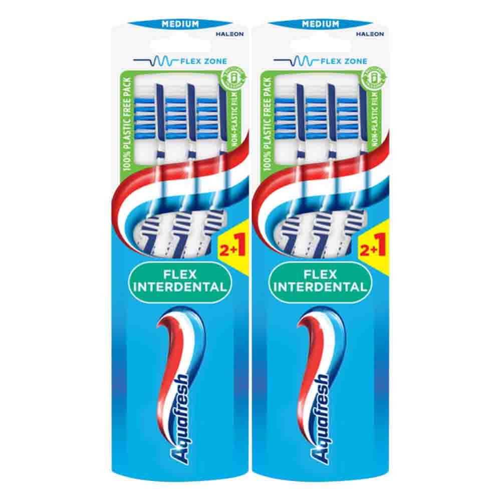 2x Aquafresh Tandenborstel Flex Interdental Medium 3 stuks