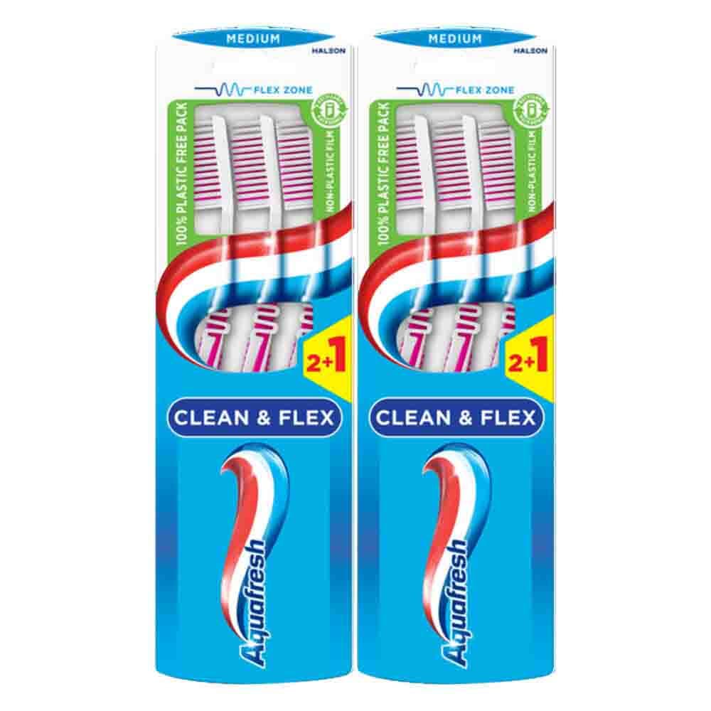 2x Aquafresh Tandenborstel Clean&Flex Medium 3 stuks