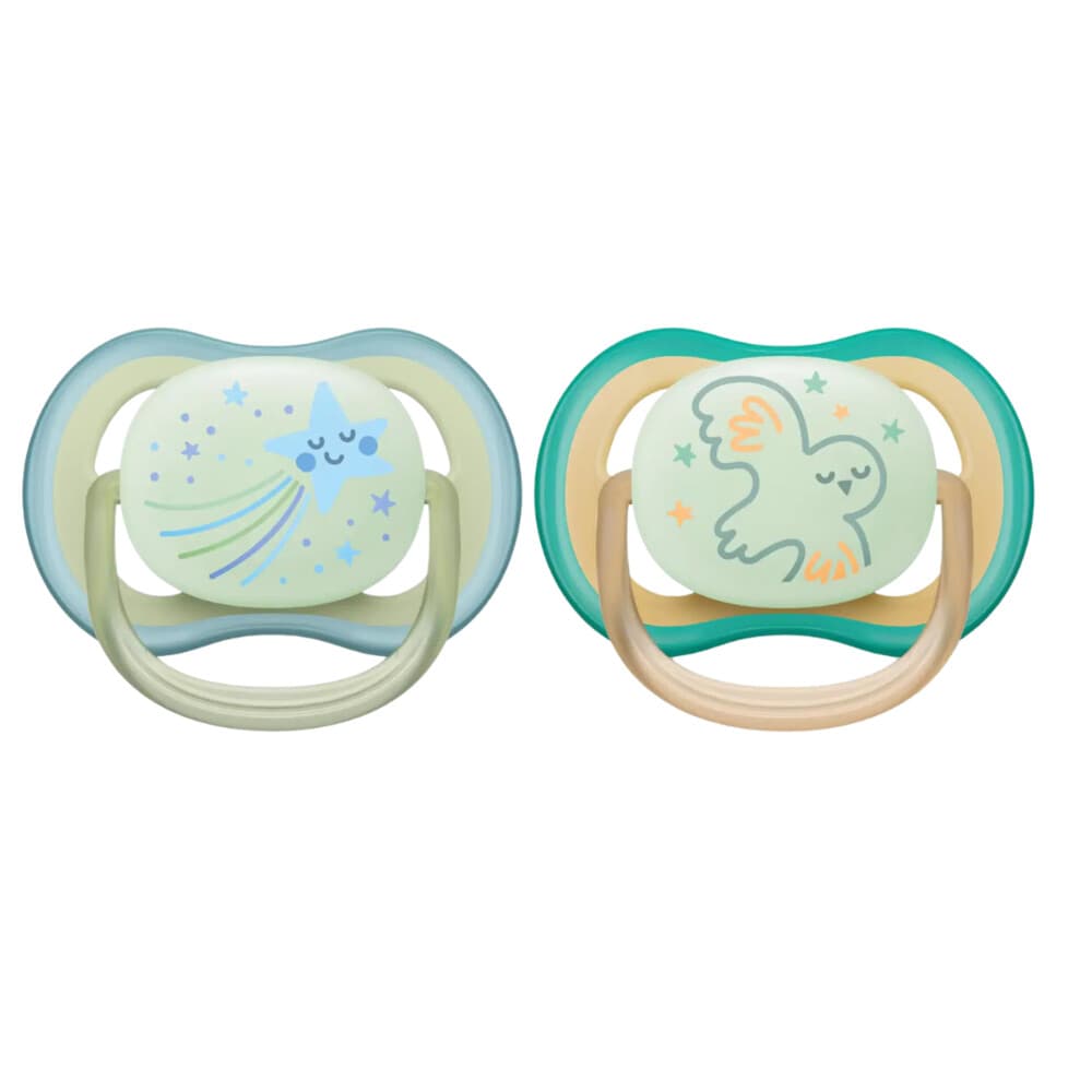 Philips Avent Fopspeen Ultra Air Nighttime 0-6 mnd Ster Uil 2 stuks