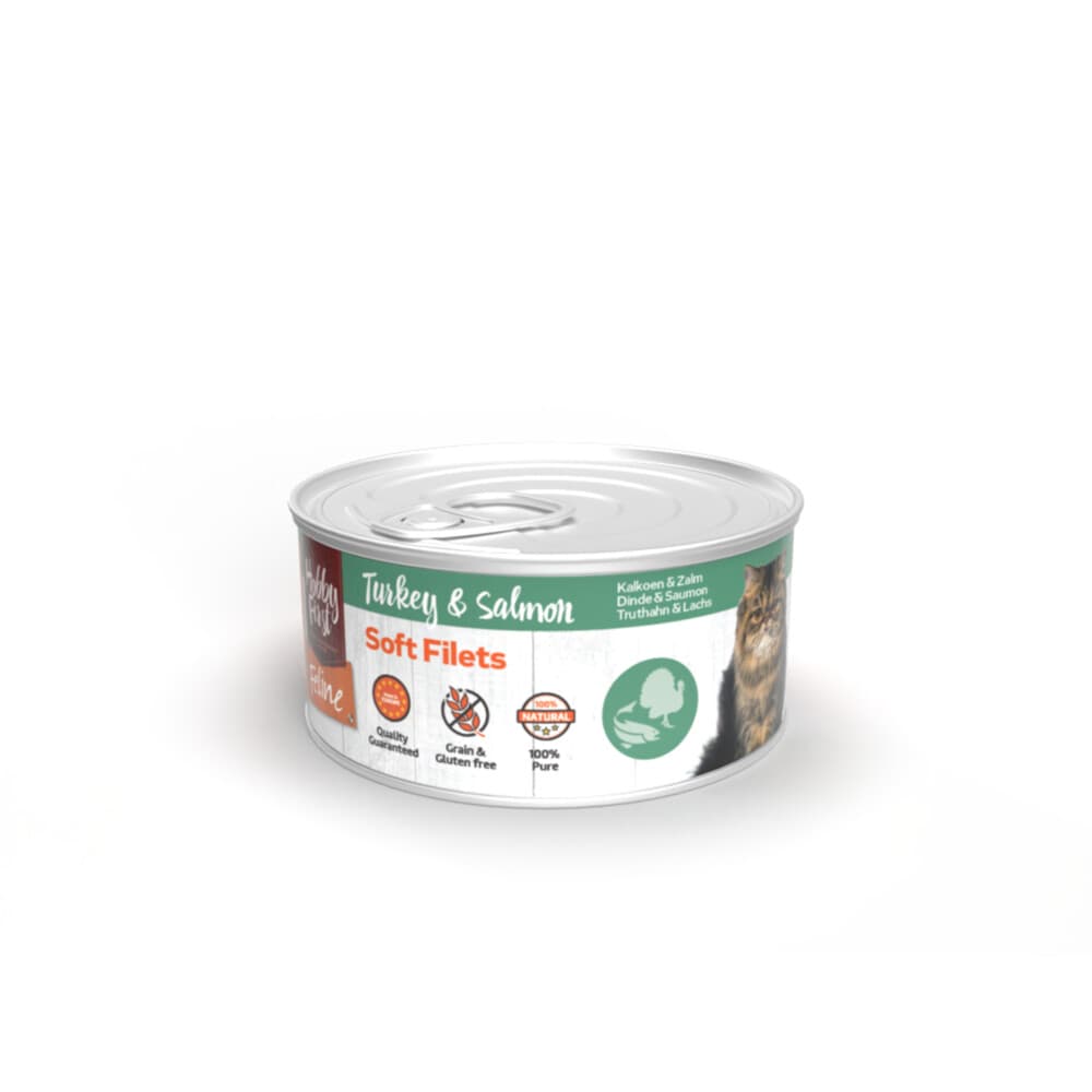 12x HobbyFirst Feline Blik Zachte Filets Kalkoen&Zalm 70 gr