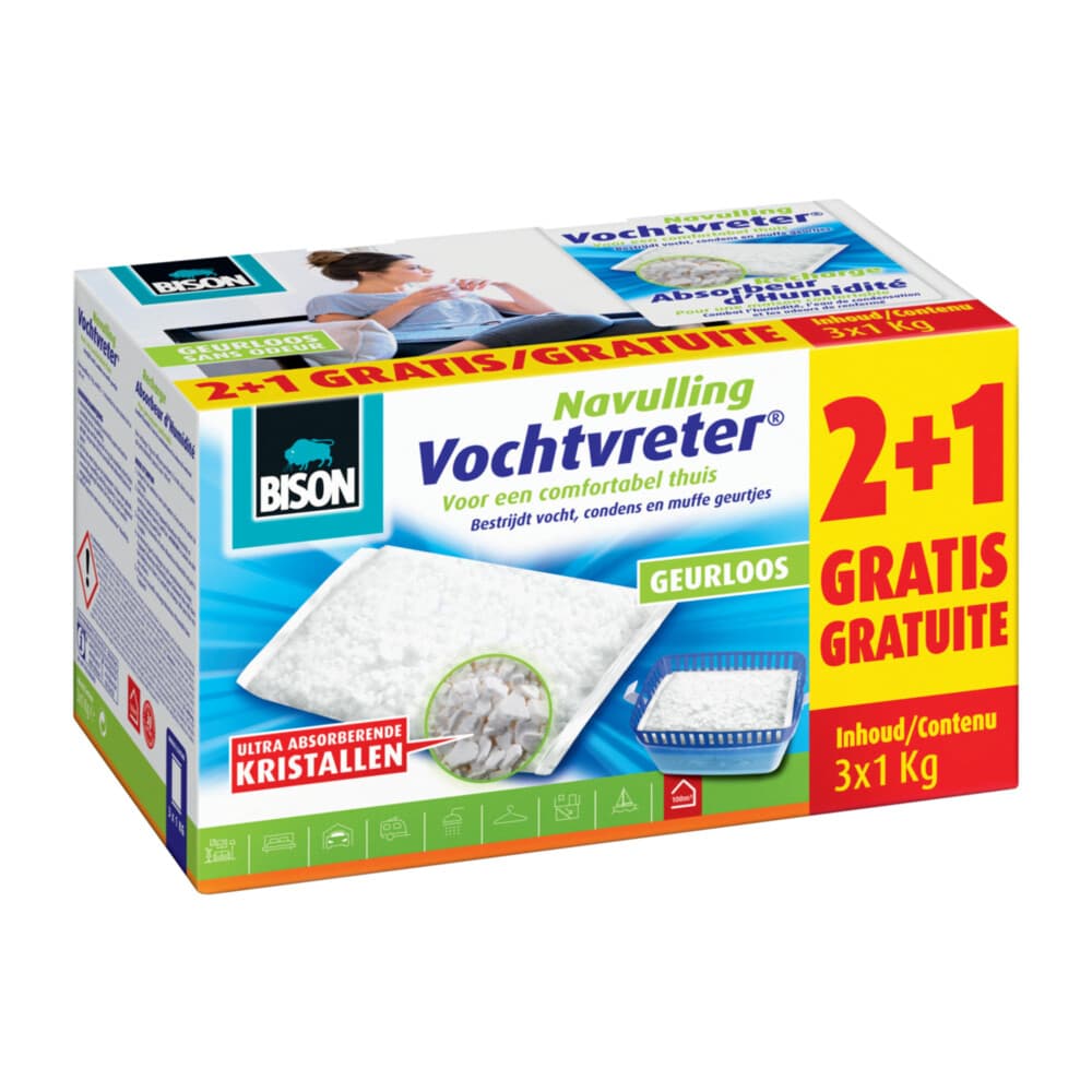 Bison Vochtvreter Navulzak Geurloos Promopack 3 x 1 kg