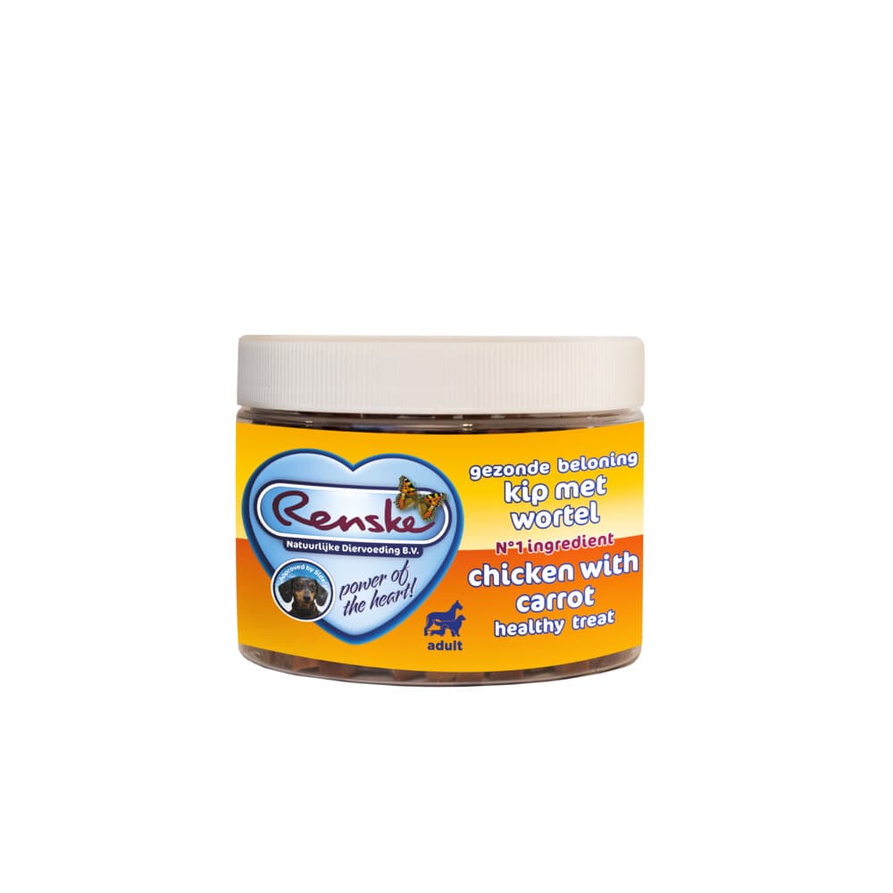 6x Renske Gezonde Beloning Mini Hartjes Hondensnack Kip&Wortel 300 gr