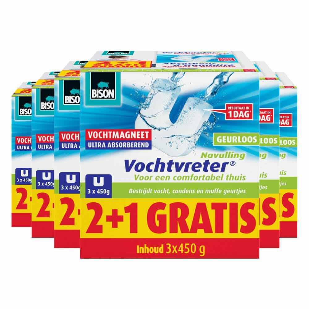 6x Bison Vochtvreter Vochtmagneet Neutraal 3 x 450 gr