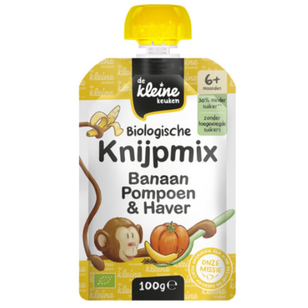 de Kleine Keuken Biologische Knijpmix Banaan, Pompoen&Haver 100 gr
