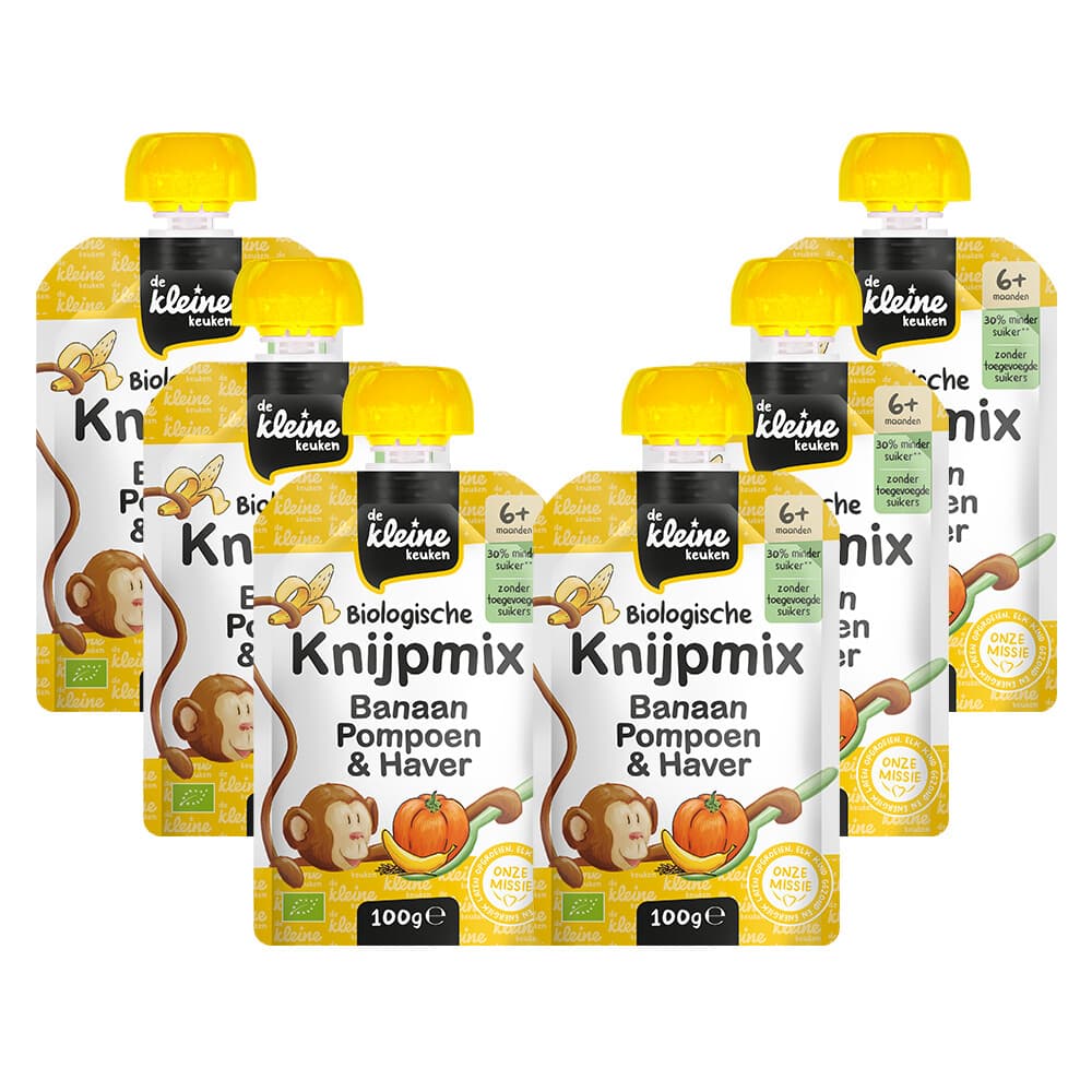 6x de Kleine Keuken Biologische Knijpmix Banaan, Pompoen&Haver 100 gr