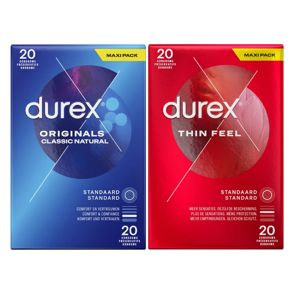 Durex - Thin Feel Condooms 20 stuks&Originals Classic Natural Condooms 20 stuks - Pakket