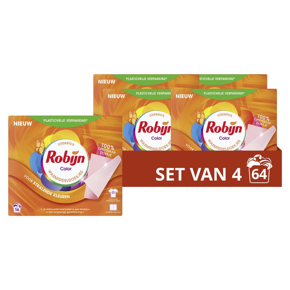 4x Robijn Wasmiddeldoekjes Color 16 stuks