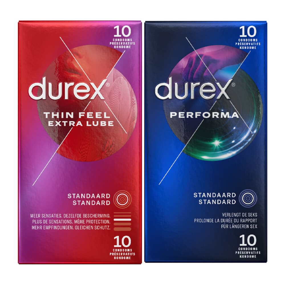 Durex - Thin Feel Extra Lube Condooms 10 stuks&Performa Condooms 10 stuks - Pakket