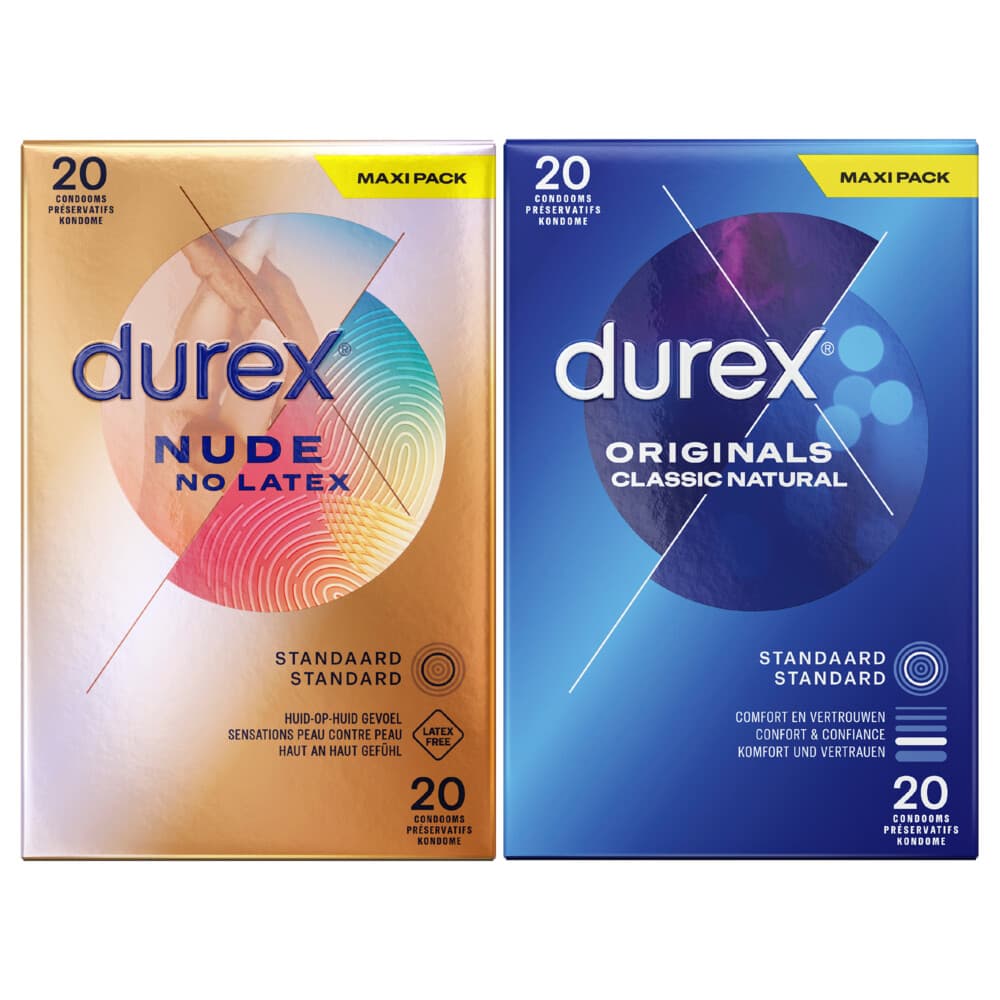 Durex - Nude No Latex Condooms 20 stuks&Classic Natural Condooms 20 stuks - Pakket