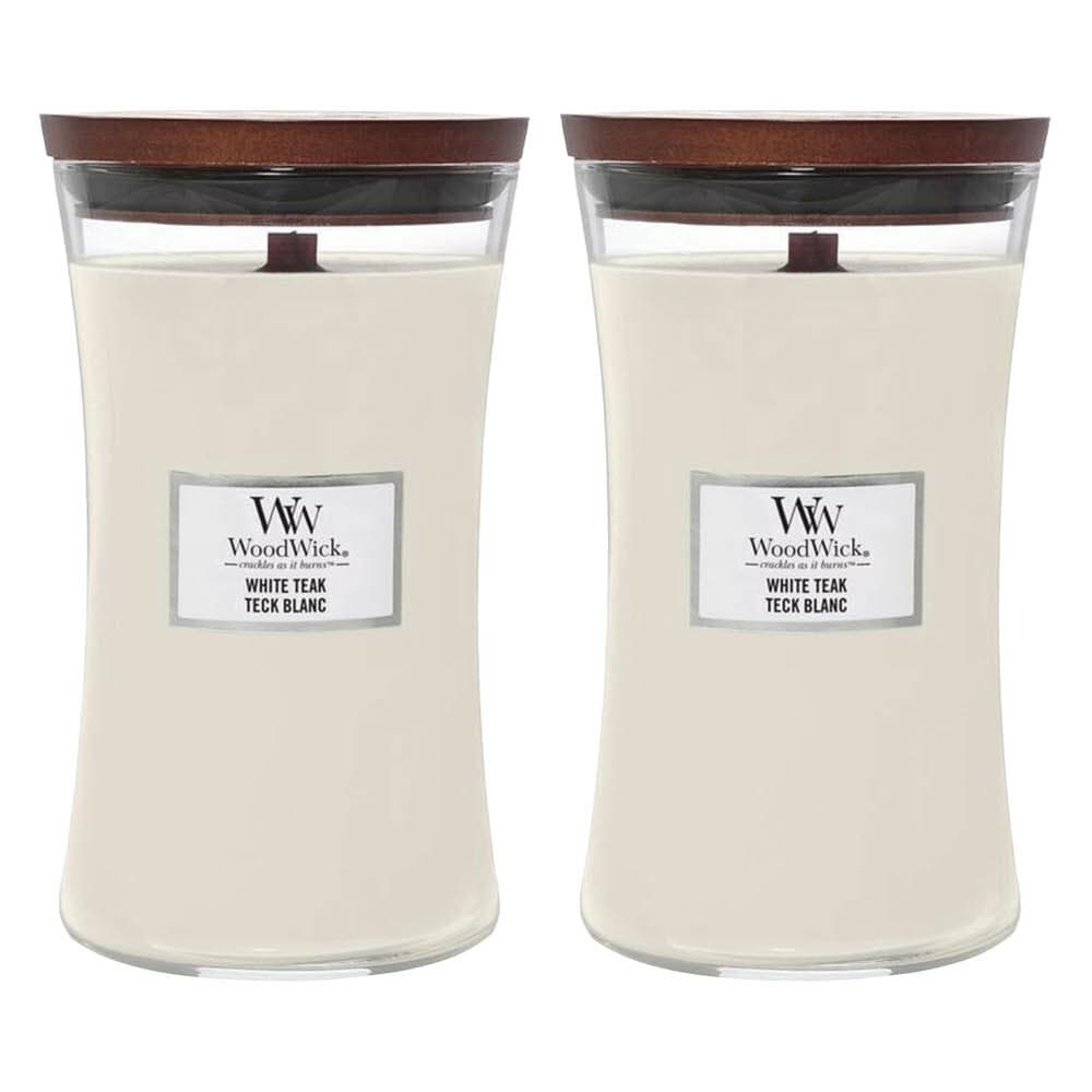 2x WoodWick Geurkaars Large White Teak 611 gr