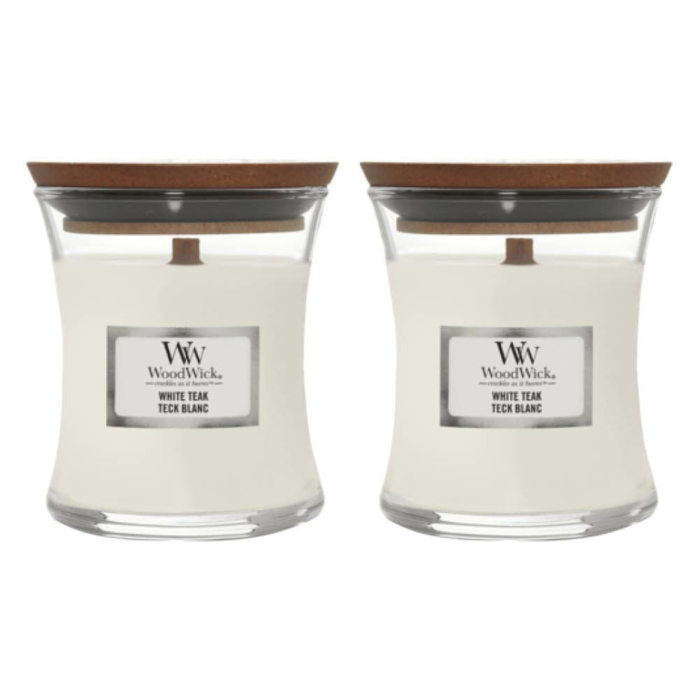 2x WoodWick Geurkaars Mini White Teak 85 gr