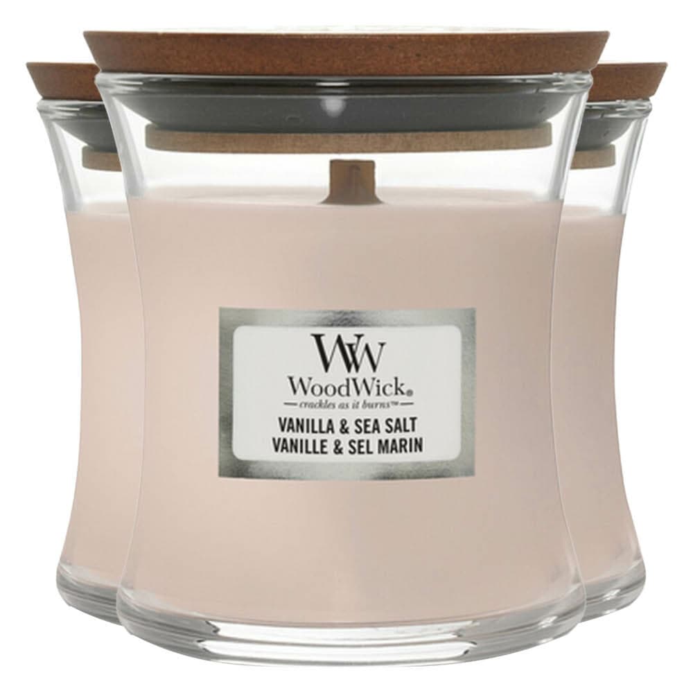 3x WoodWick Geurkaars Mini Vanilla&Sea Salt 85 gr