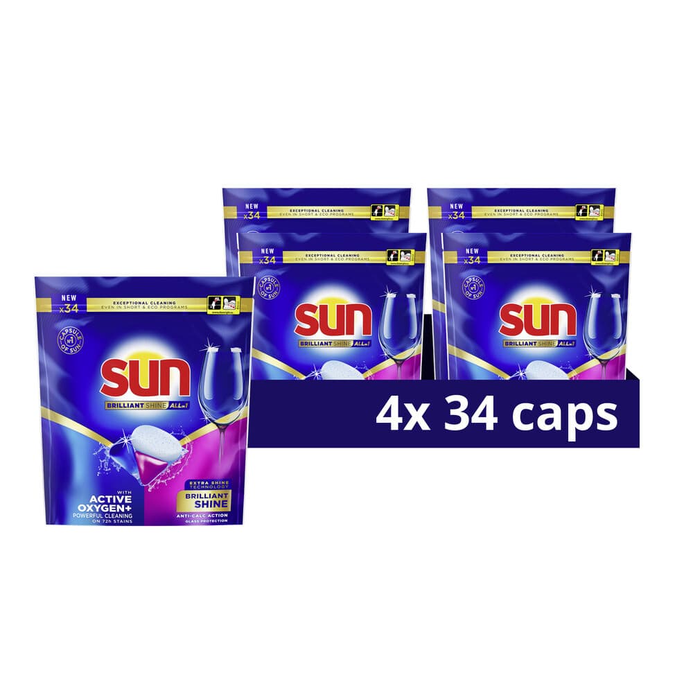 4x Sun Brilliant Shine All-in 1 Vaatwascapsules 34 stuks
