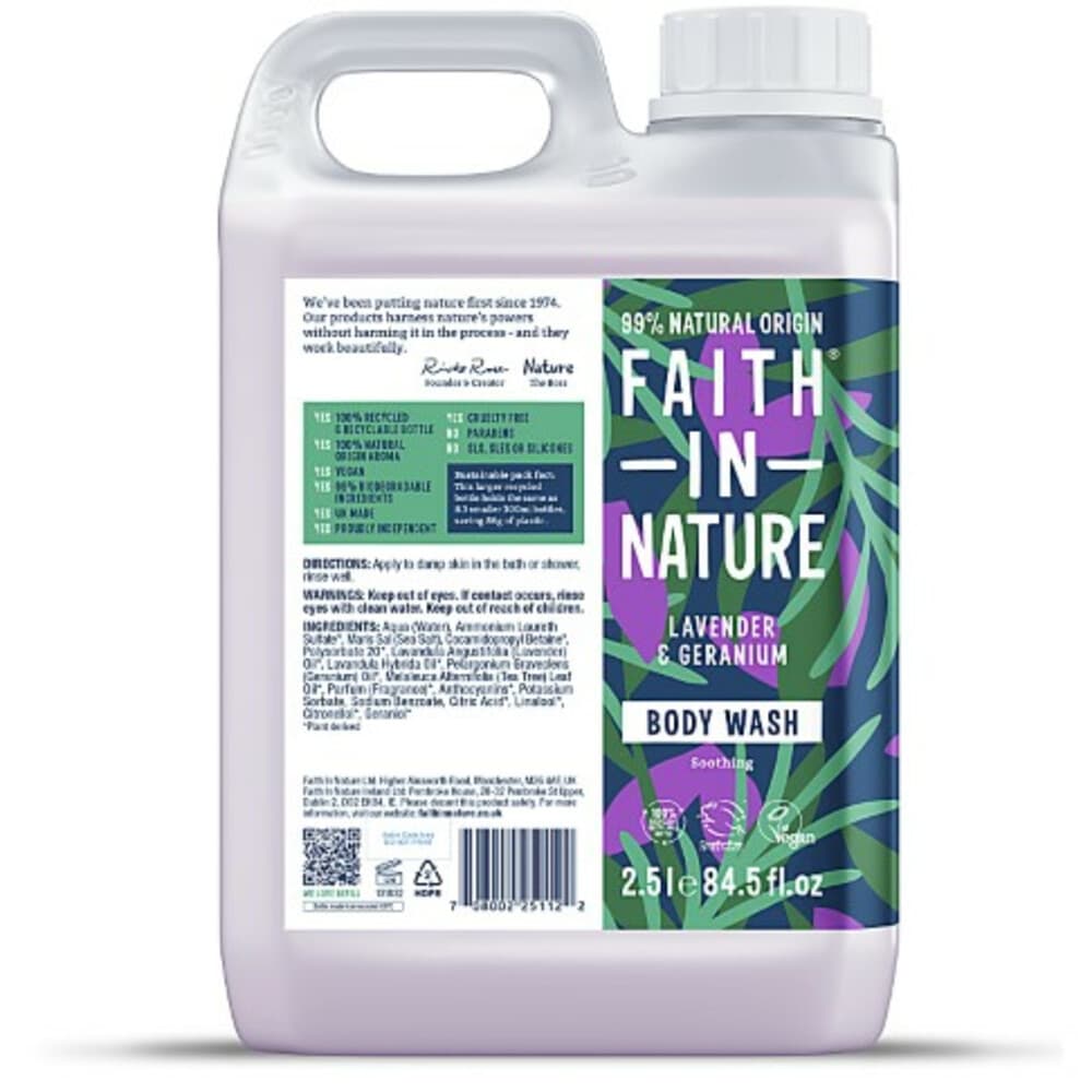 Faith In Nature Douchegel Navulling Lavendel&Geranium 5 liter