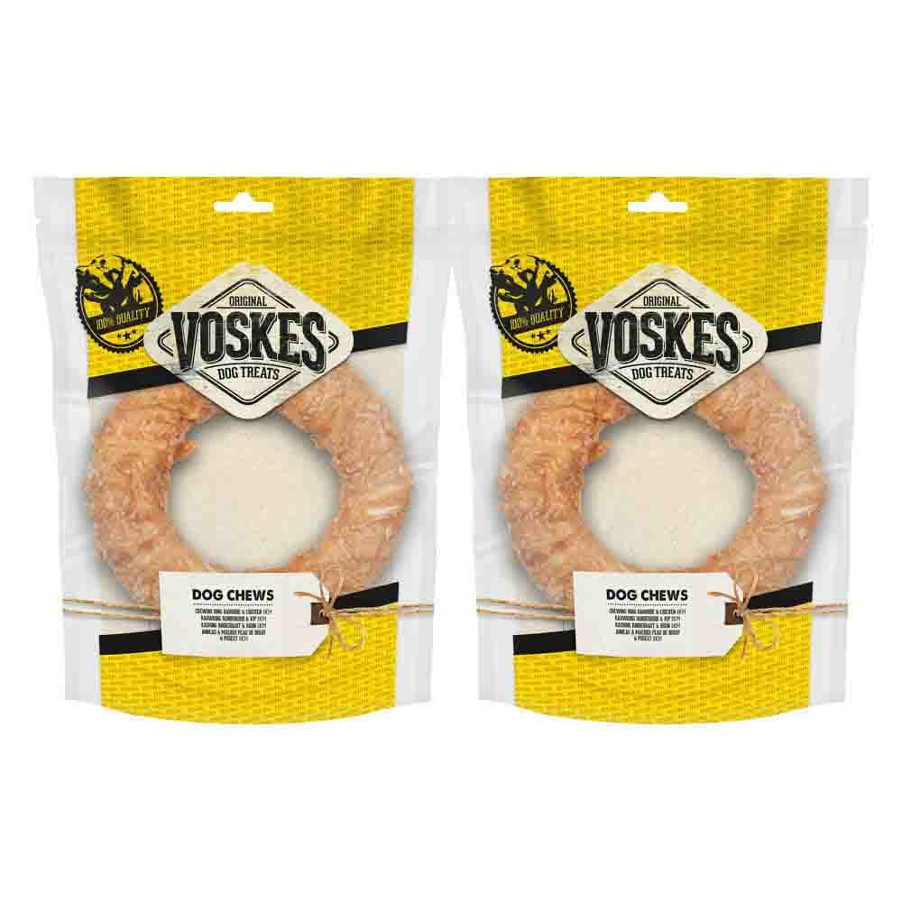 2x Voskes Kauwring Runderhuid met Kip 19 cm