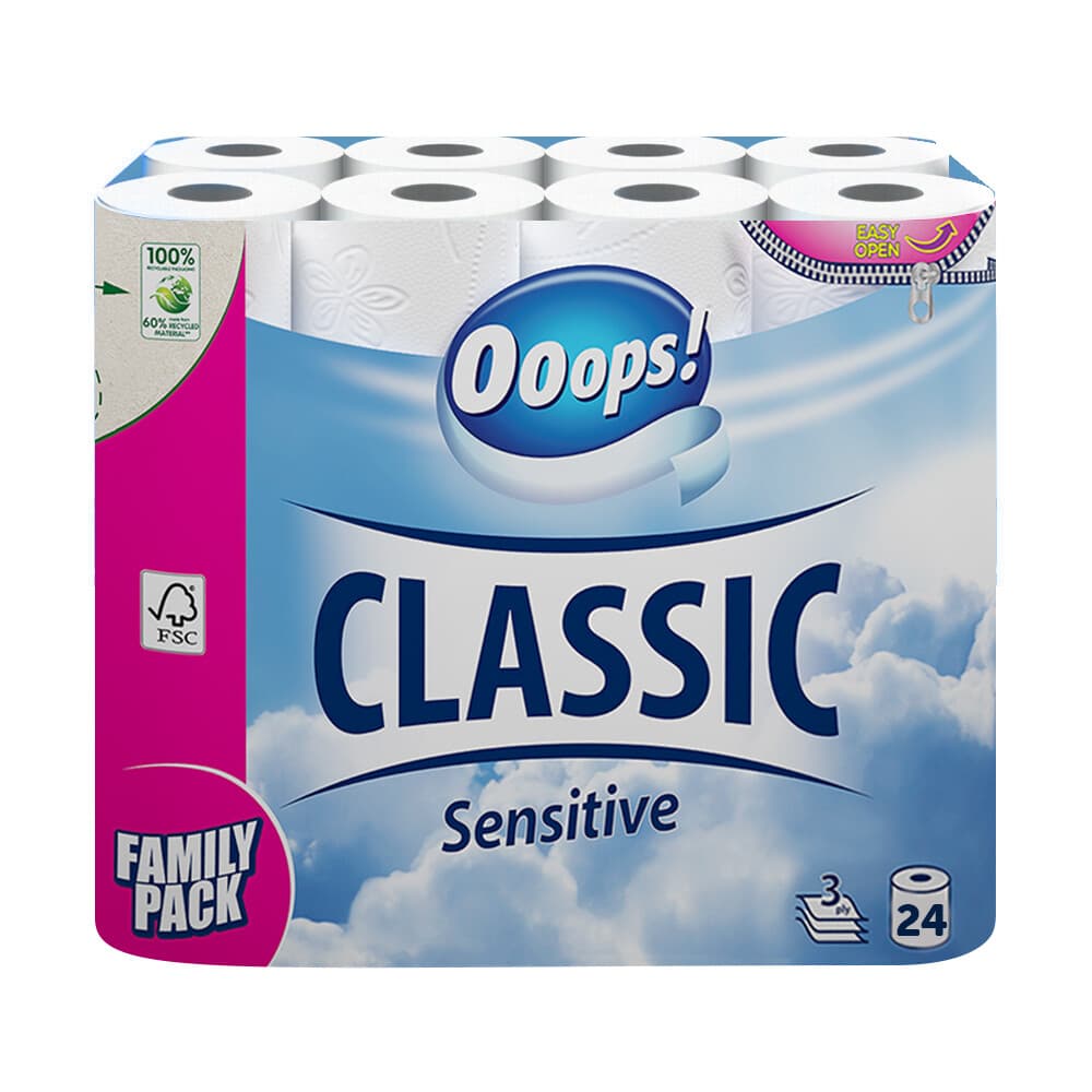 Ooops! Toiletpapier Classic Sensitive 3-laags 24 stuks