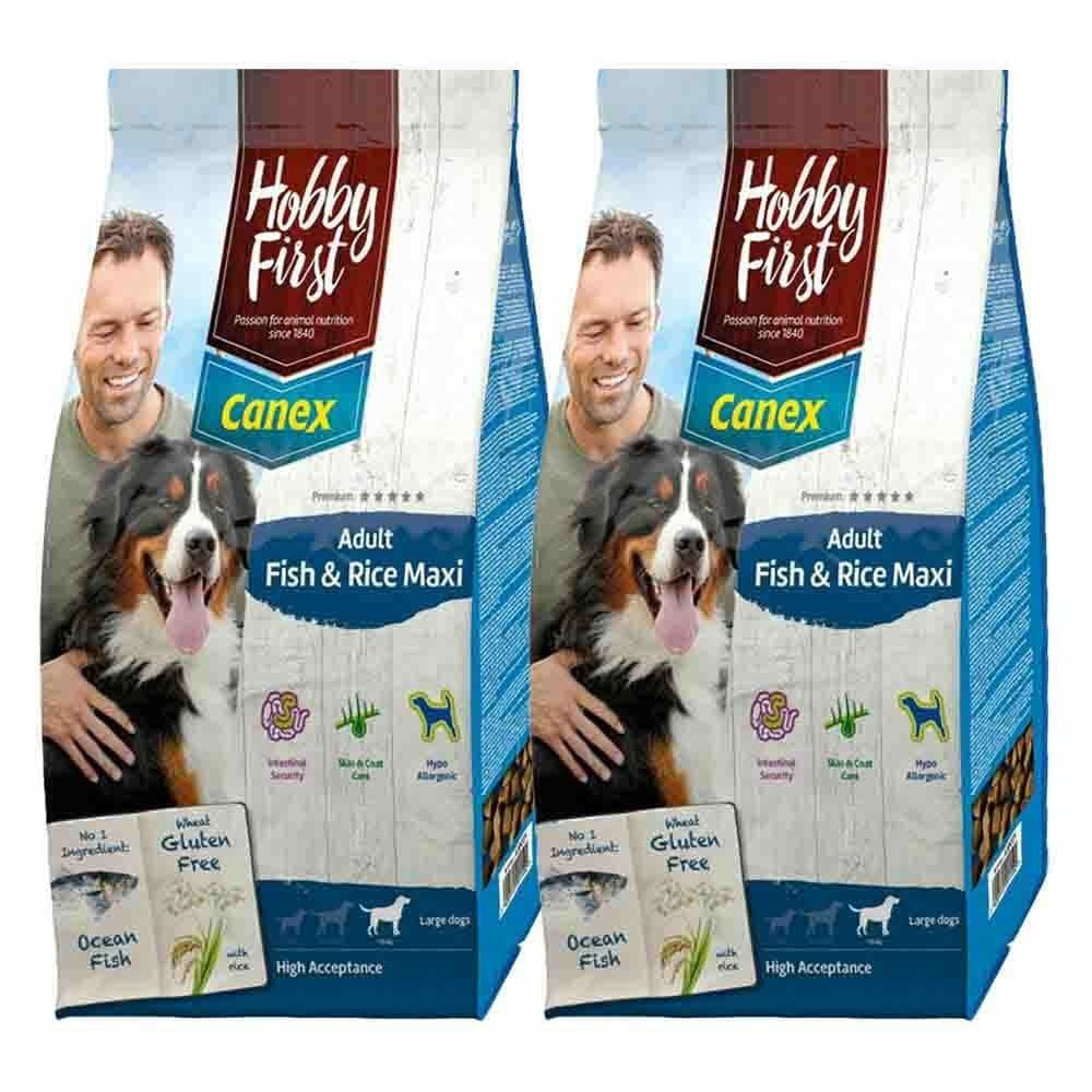 2x HobbyFirst Canex Hondenvoer Adult Maxi Vis&Rijst 12 kg