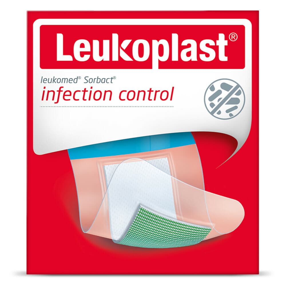 4x Leukoplast Leukomed Sorbact Bacteriënbindende Eilandpleister 5 cm x 7,2 cm 3 stuks