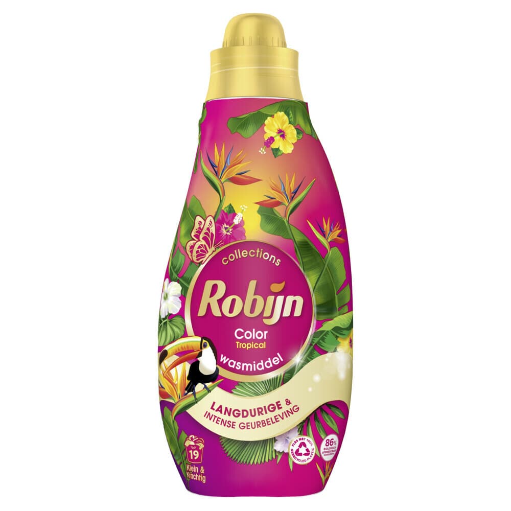 2+1 gratis: Robijn Klein&Krachtig Wasmiddel Color Tropical 19 Wasbeurten 665 ml