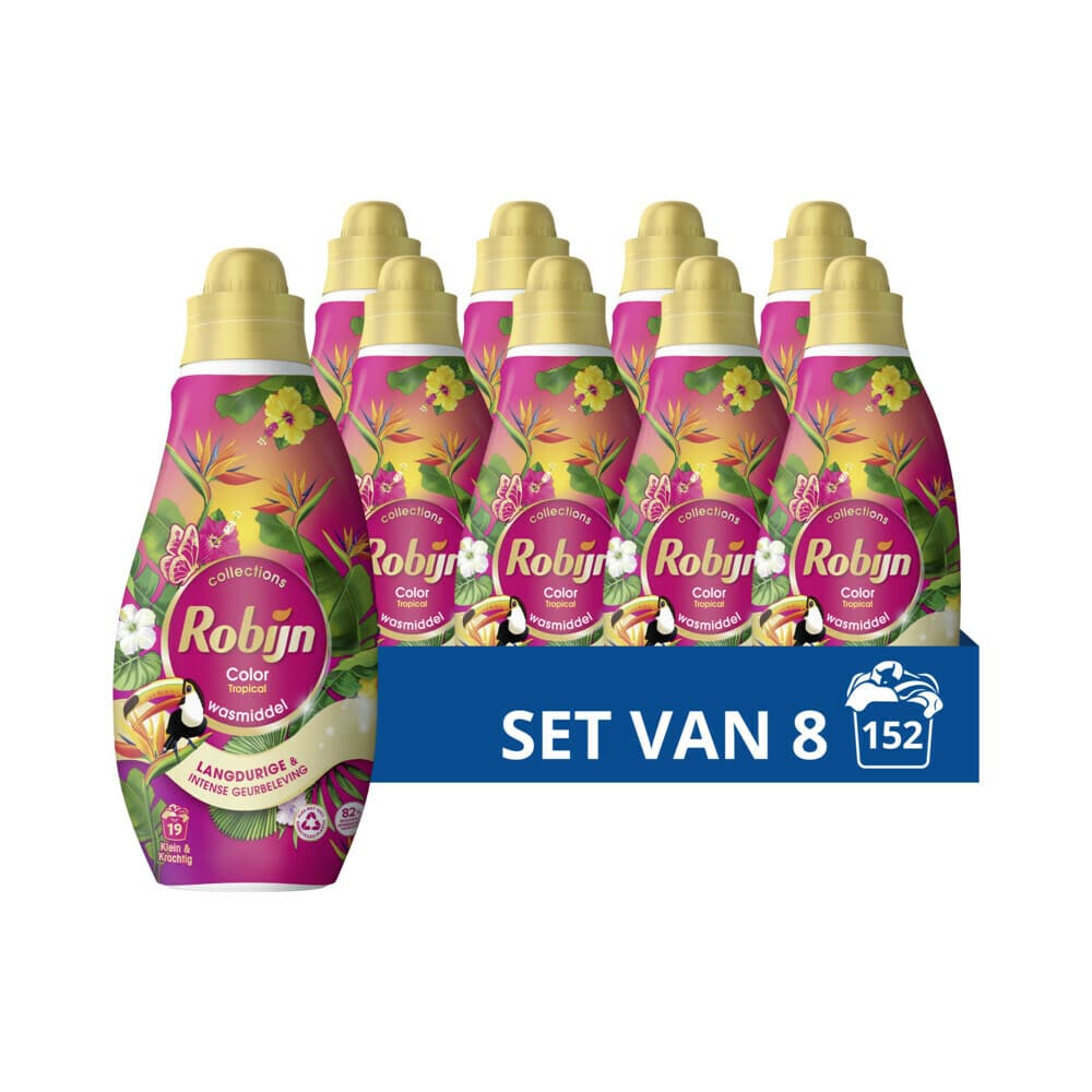 8x Robijn Klein&Krachtig Wasmiddel Color Tropical 19 Wasbeurten 665 ml