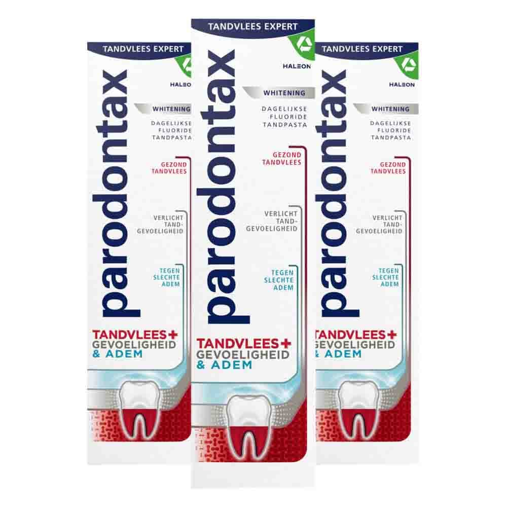 3x Parodontax Tandpasta Tandvlees + Gevoeligheid&Adem Whitening 75 ml
